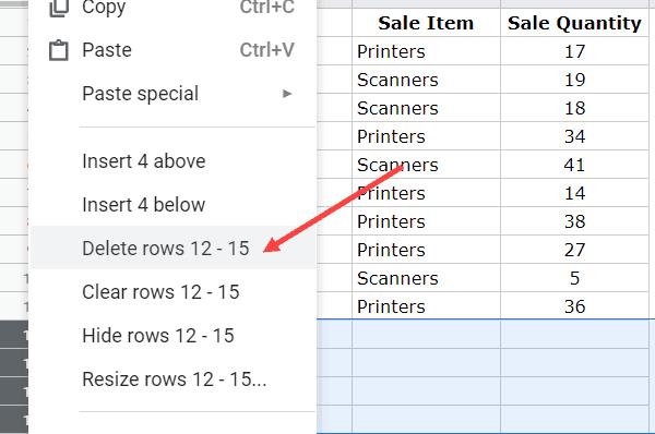 Cách xóa hàng trống trong Google Sheets